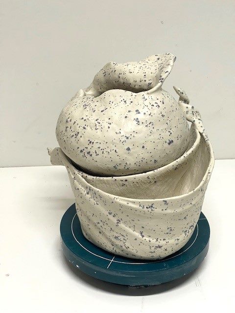 Holding Memory — the two glazed vessels nested, seen from the front