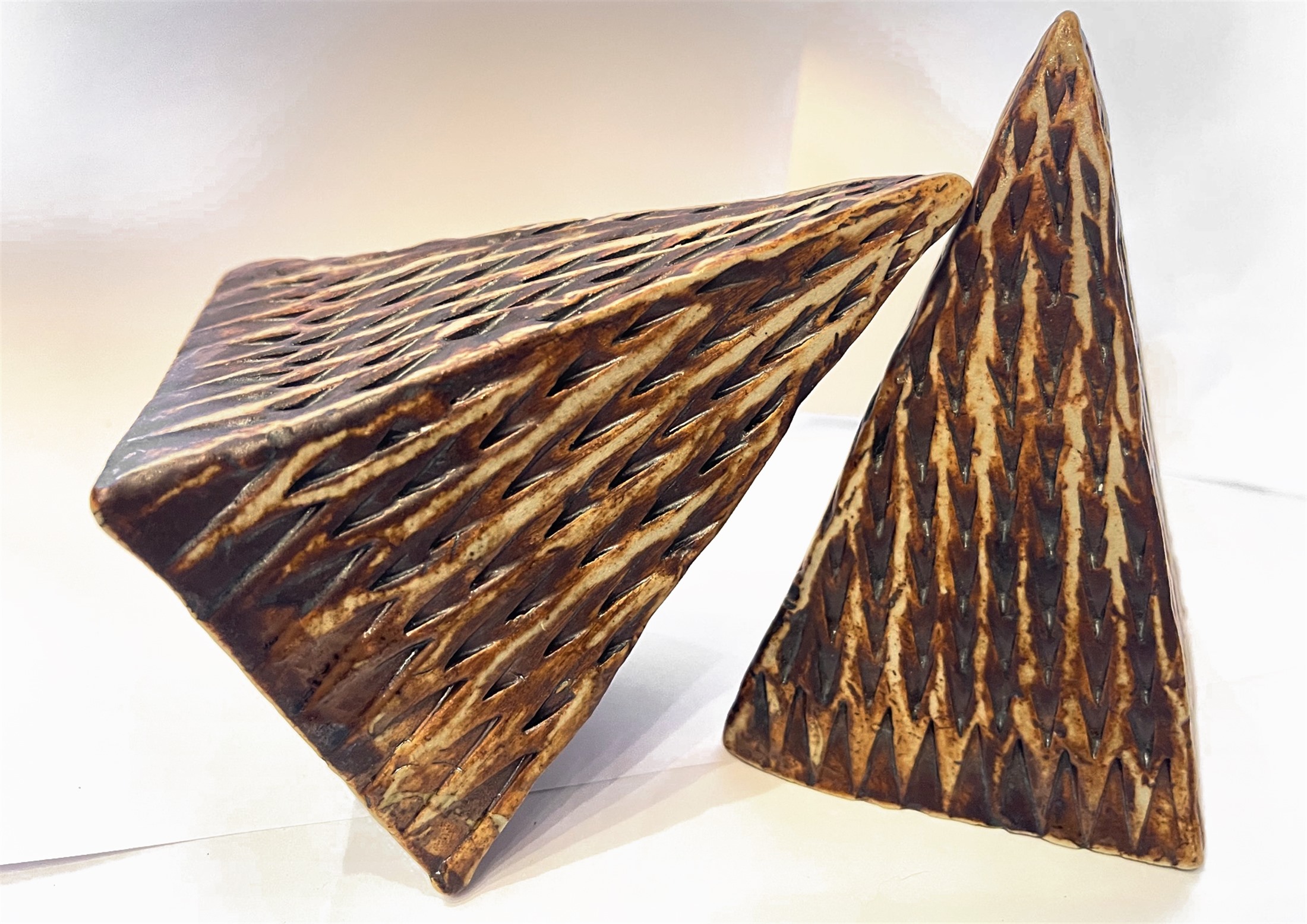 Kilim I & II, carved white stoneware pyramids