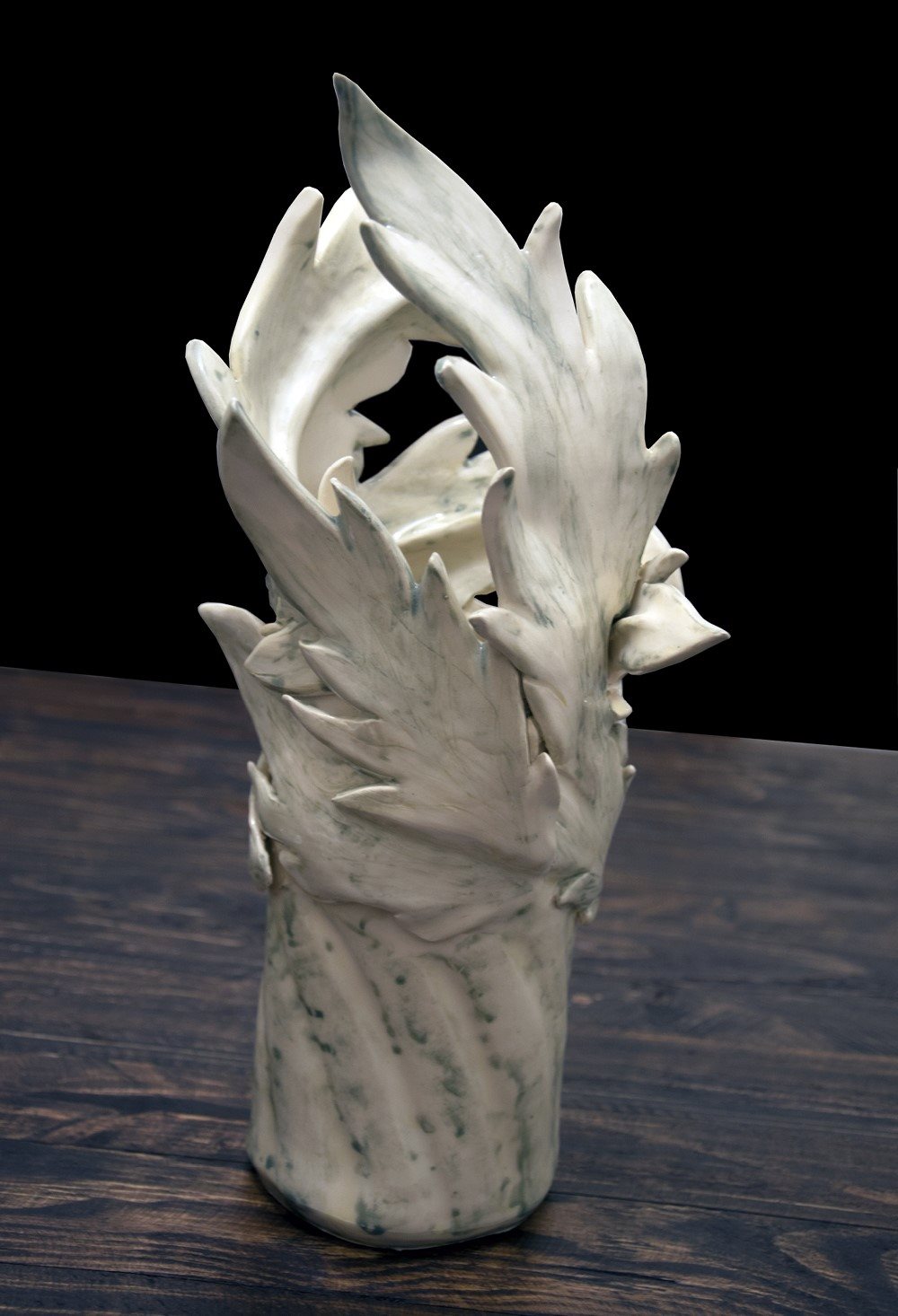 Leaf, sgraffito stoneware ceramic