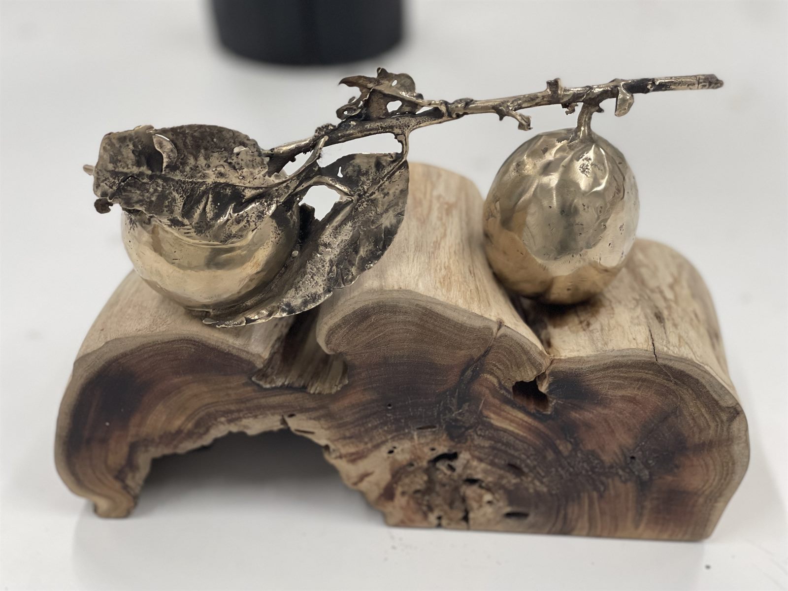 Lemon Branch, bronze and live-edge wood sculpture