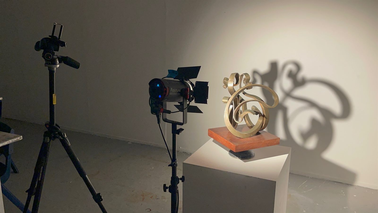 LOVE / Shadow — the work being lit in the studio